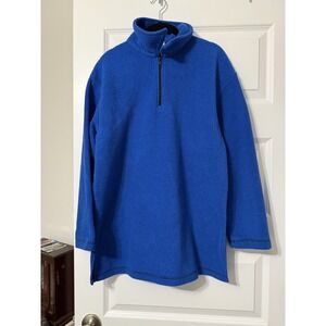 Women Essential Fleece Quarter Zip Long Sleeve Jacket Royal Blue Size Medium